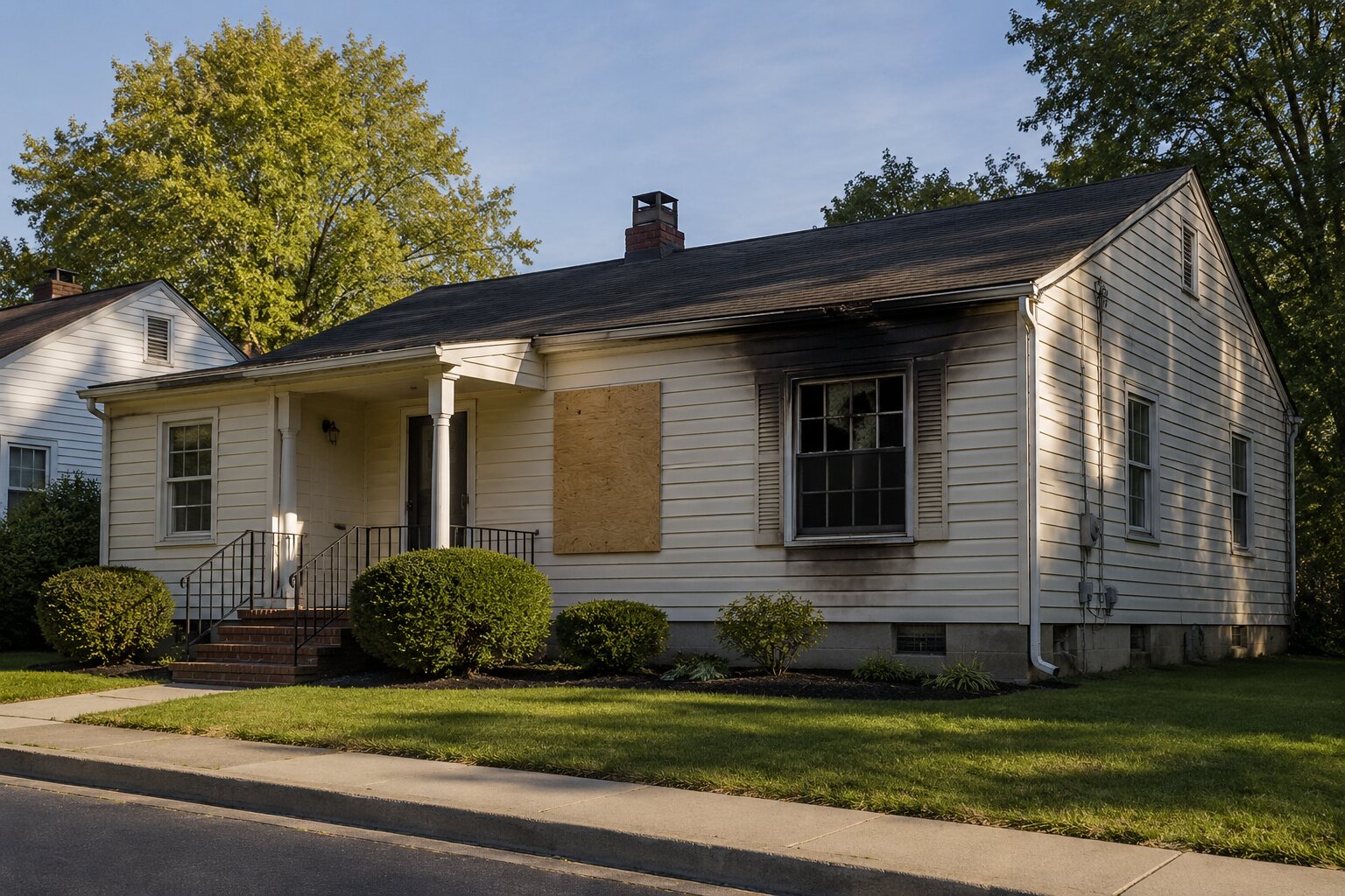 Fire-damaged property representing a complex condition requiring disciplined Real Estate strategy
