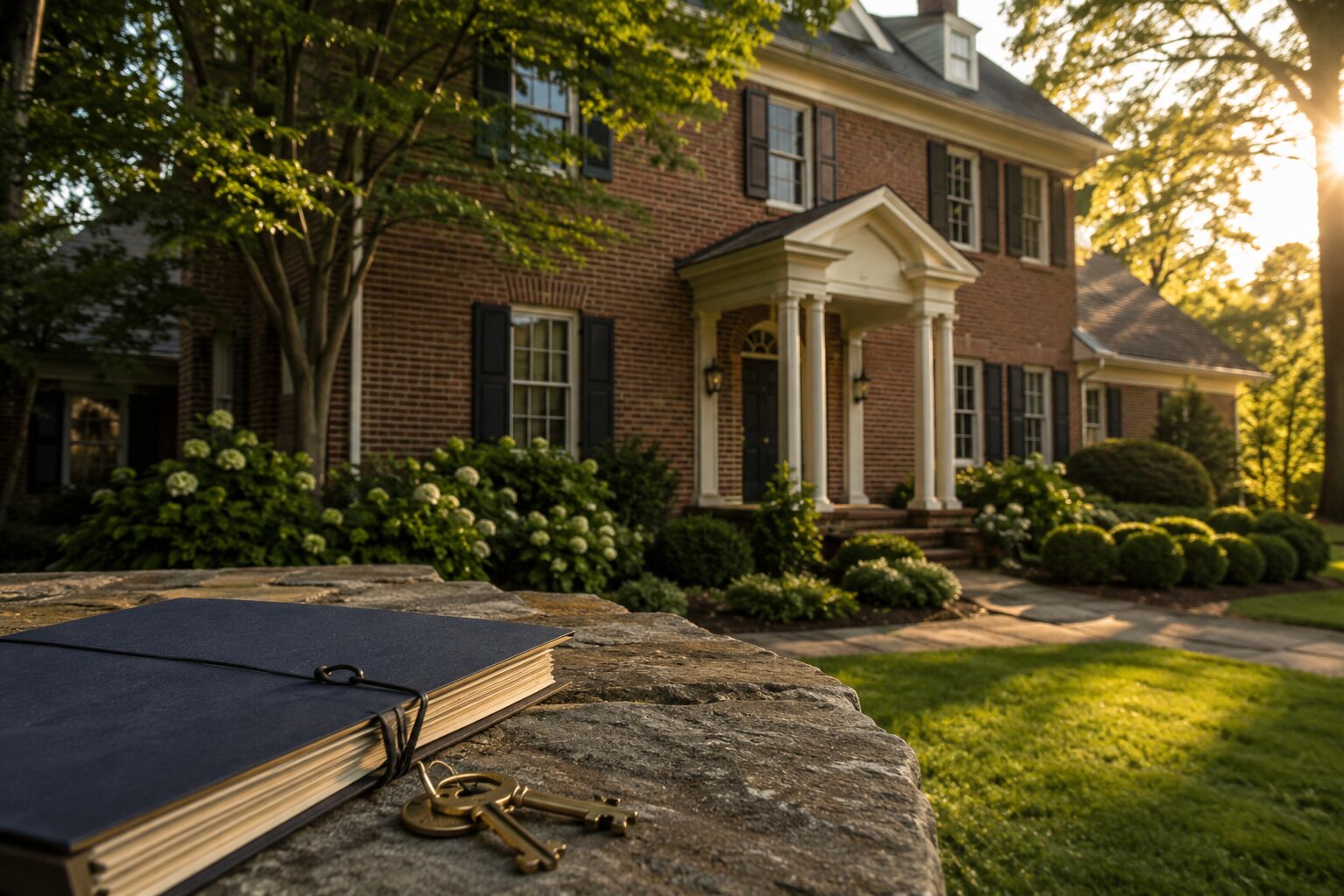 House, property documents, and keys representing an inherited-property decision.
